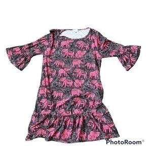 Simply Southern pink elephant ruffle dress with pockets and bell sleeves